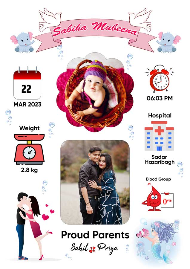 Customised Baby Birth Photoframe Design 2 - Image 3